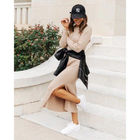 NWT Wayf x BFF Hollie Nordstrom Ribbed Open Back Long Sleeve Sweater Midi Dress - Picture 4 of 16